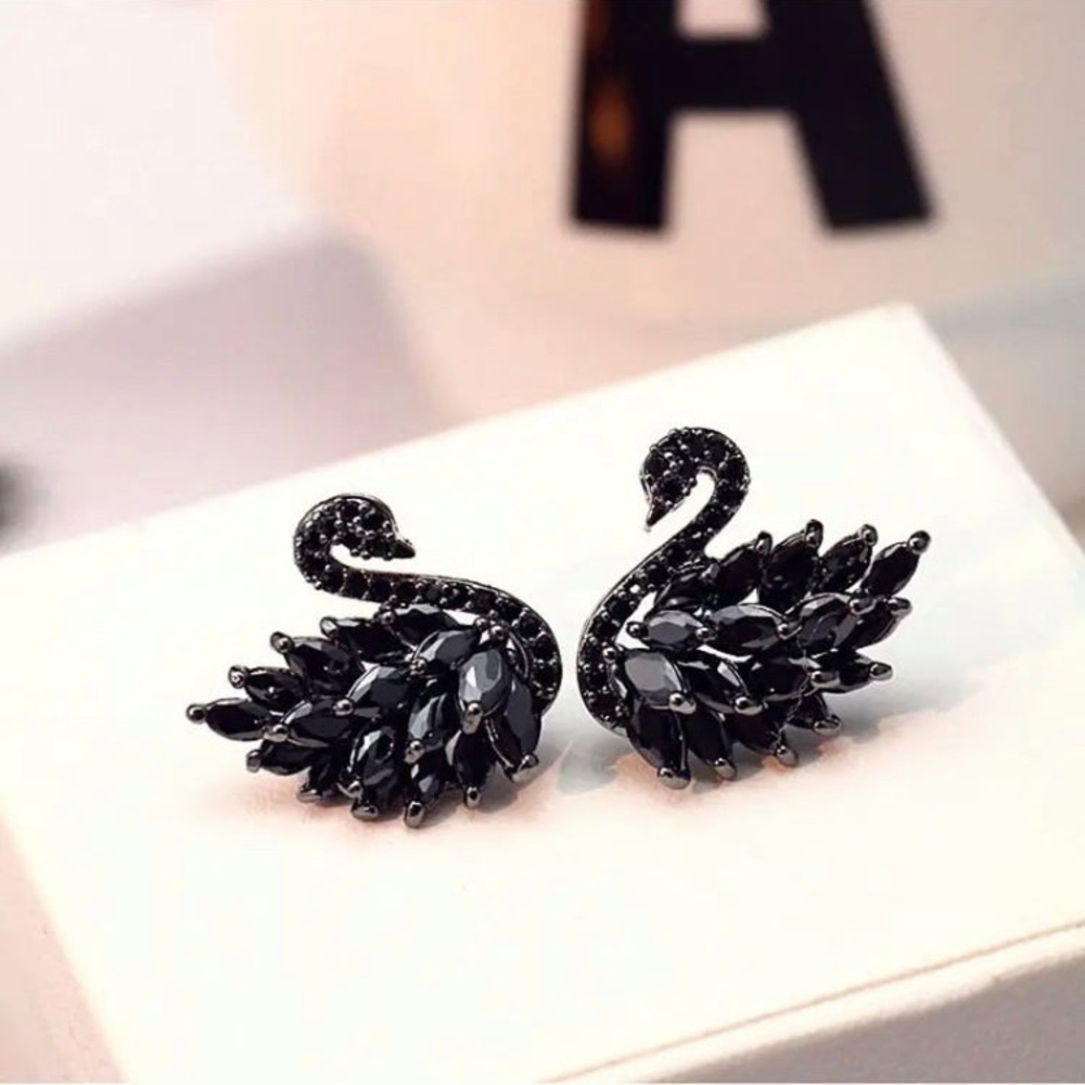 - Hematite finish black swan earrings